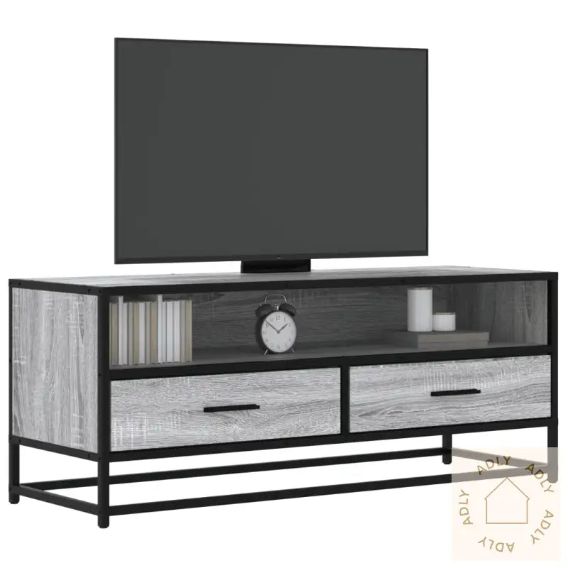 Tv-Benk Grå Sonoma 100X34,5X40 Cm Konstruert Tre Og Metall