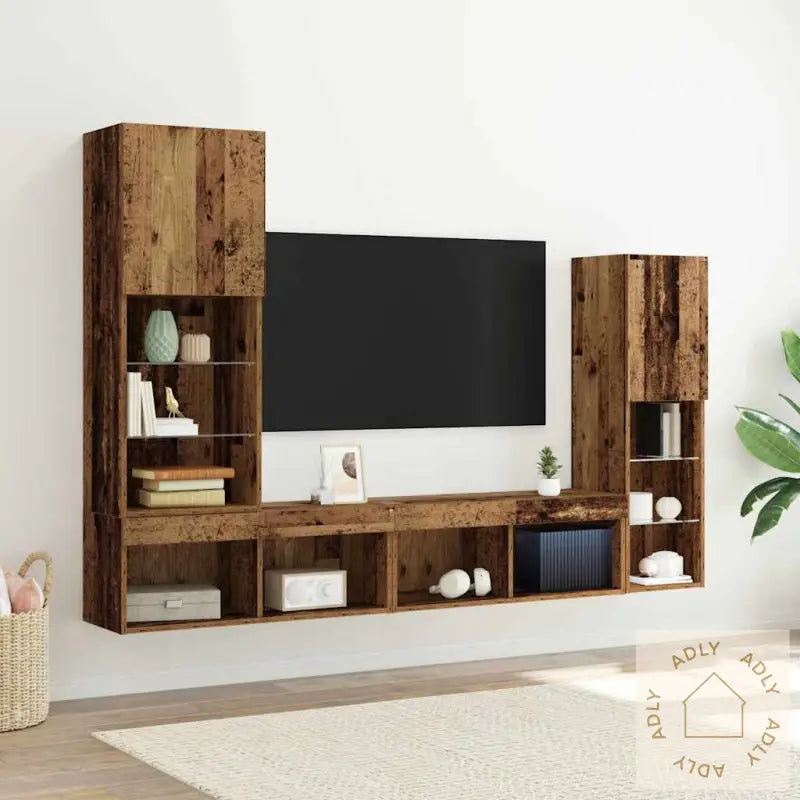 Tv-Skap Med Led-Lamper Gamle Tre 40,5X30X102 Cm