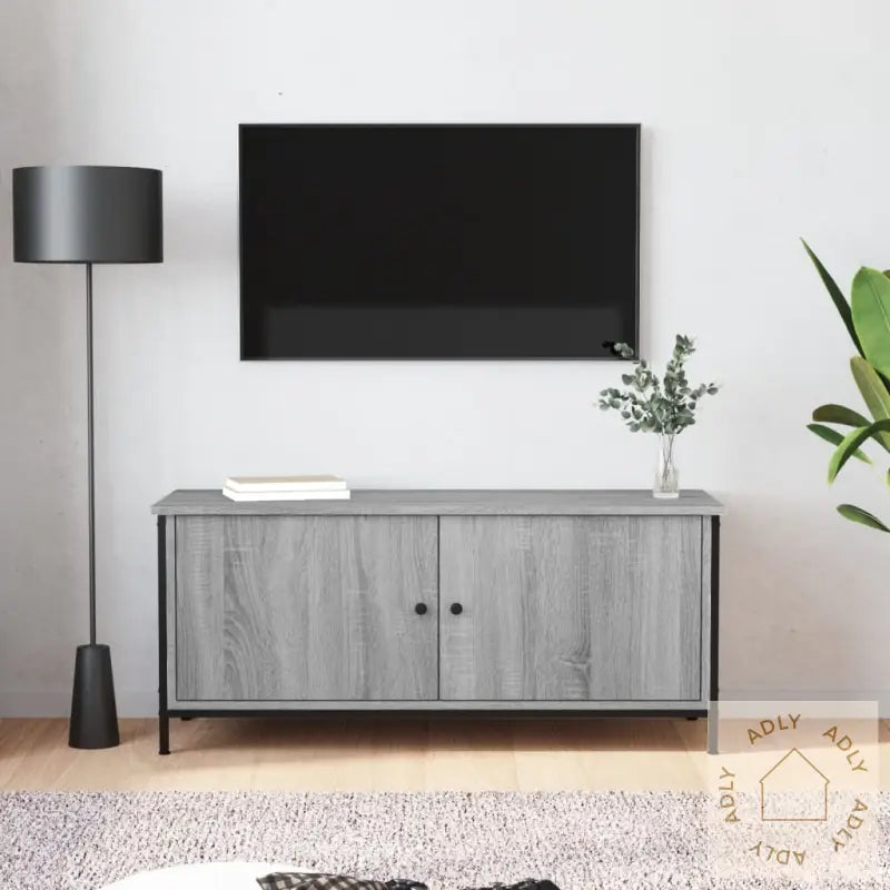 Tv-Benk Med Dører Grå Sonoma 102X35X45 Cm Konstruert Tre