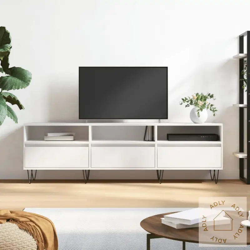 Tv-Benk Hvit 150X30X44,5 Cm Konstruert Tre