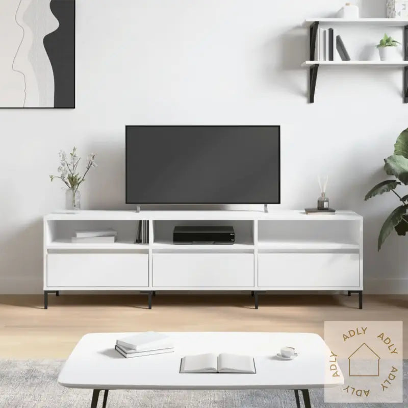 Tv-Benk Hvit 150X30X44,5 Cm Konstruert Tre