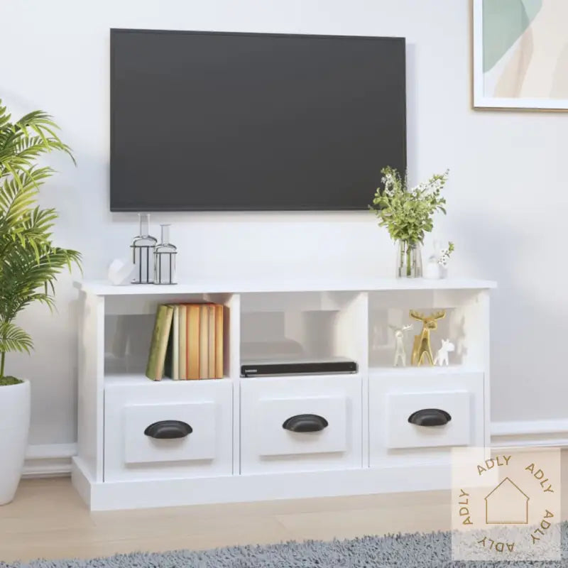 Tv-Benk Høyglans Hvit 100X35X50 Cm Konstruert Tre
