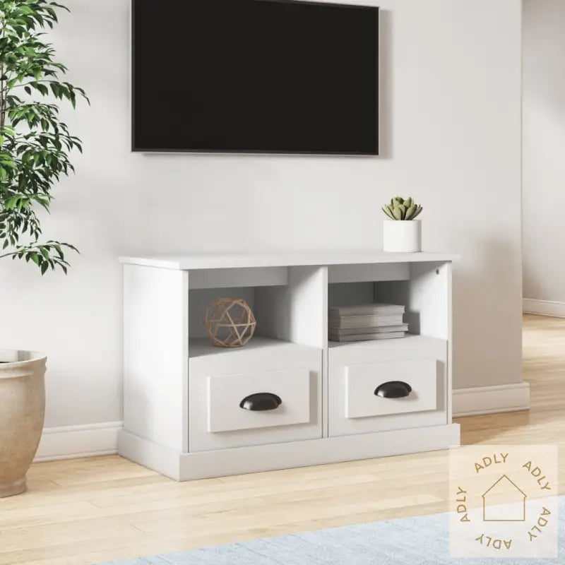 Tv-Benk Hvit 80X35X50 Cm Konstruert Tre