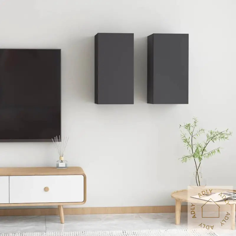 Tv-Benker 2 Stk Grå 30,5X30X60 Cm Sponplate