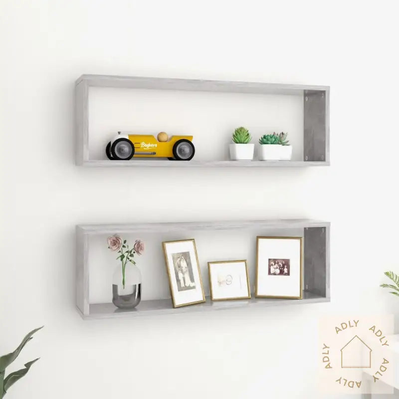Vegghyller Kube 2 Stk Betonggrå 80X15X26,5 Cm Konstruert Tre