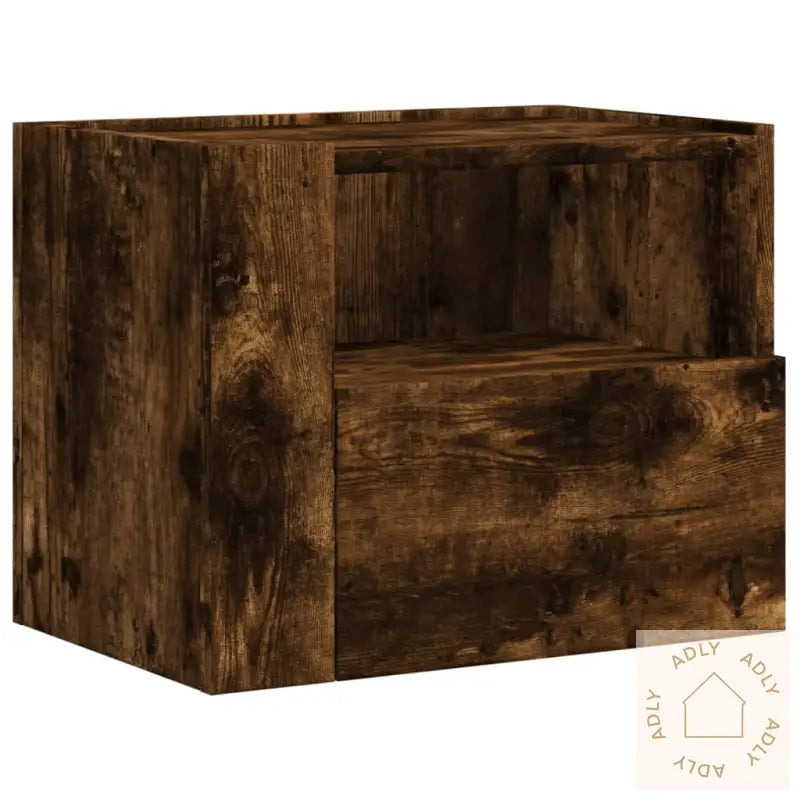 Veggmonterte Nattbord 2 Stk Røkt Eik 45X30X35 Cm
