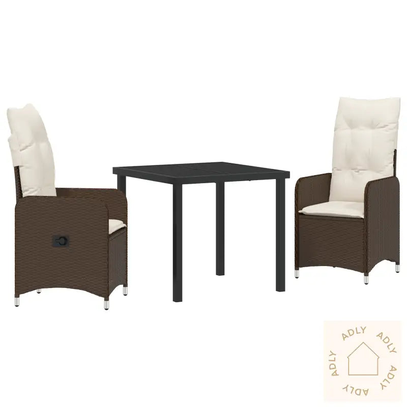 3 Delt Hage Spisebord Set Med Puter Brun Poly Rattan