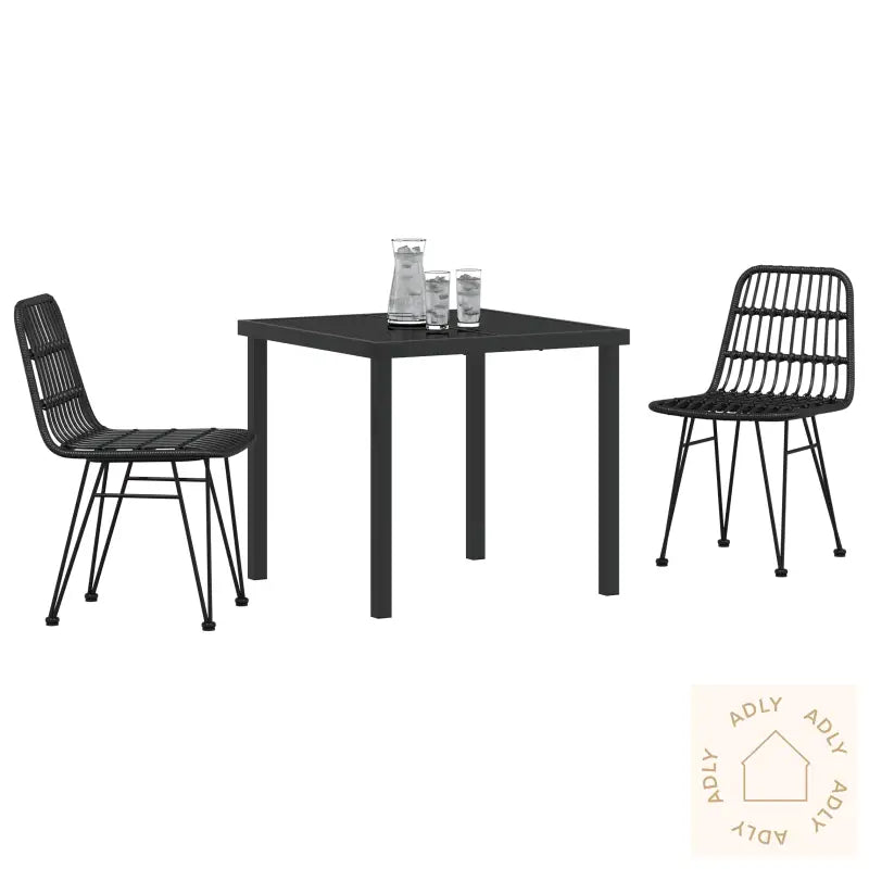 3-Delt Hage Spisesett Svart Poly Rattan