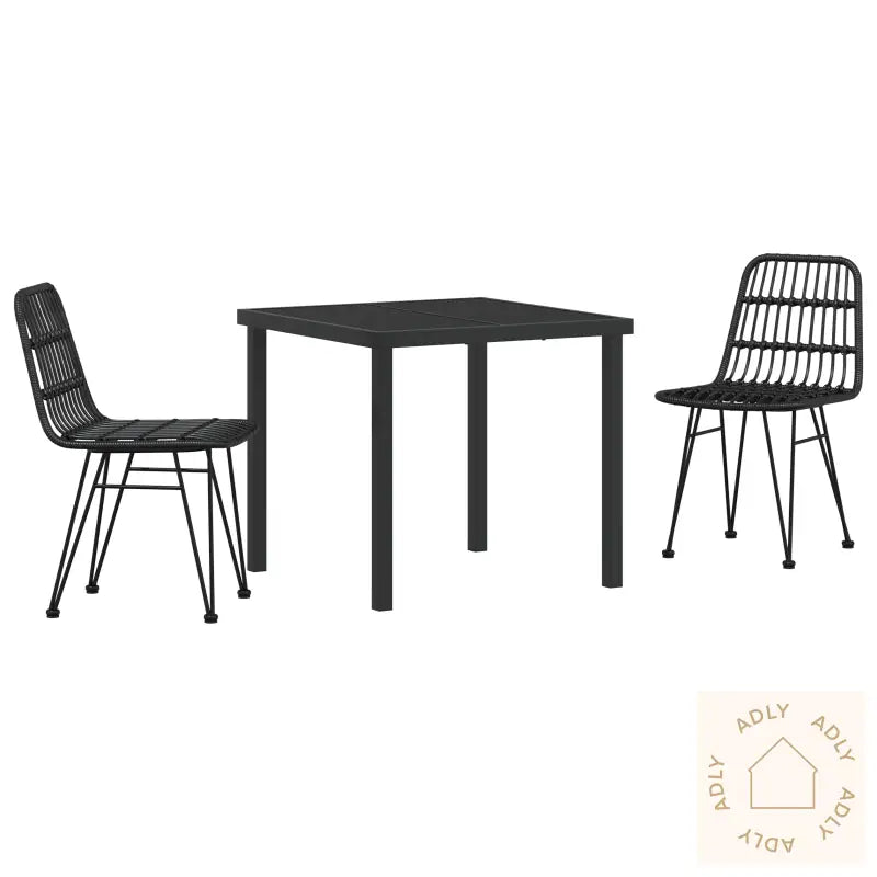 3-Delt Hage Spisesett Svart Poly Rattan
