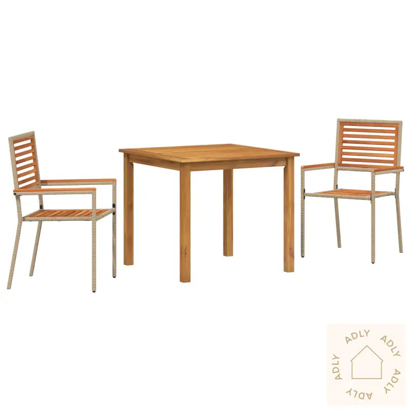 3-Delt Hagemiddagssett Beige Poly Rattan Akacia