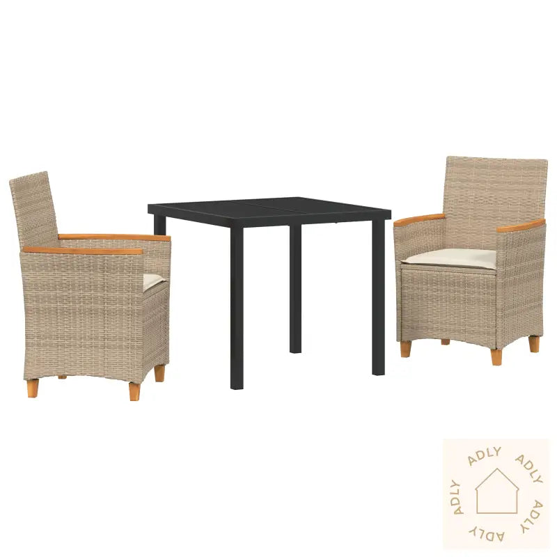 3 Delers Hage Spisebord Sett Med Puter Beige Poly Rattan