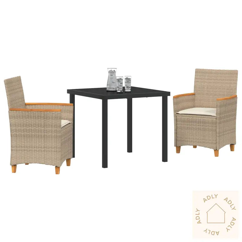 3 Delers Hage Spisebord Sett Med Puter Beige Poly Rattan