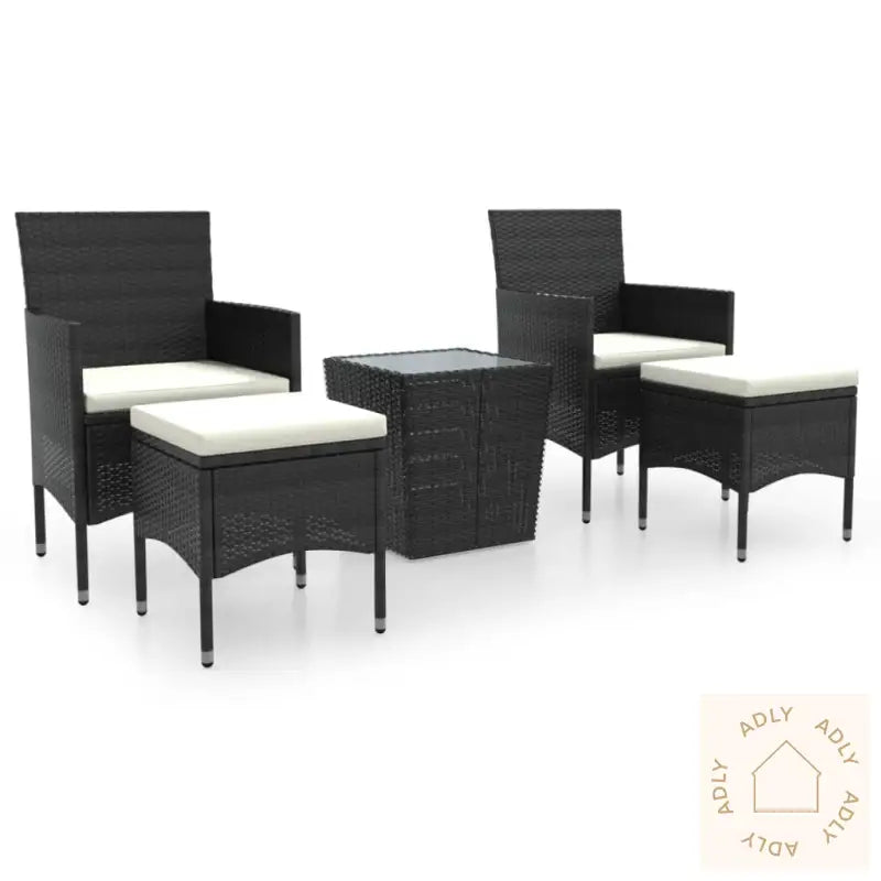 Hagebistrosett 5 Deler Polyrotting Og Herdet Glass Svart