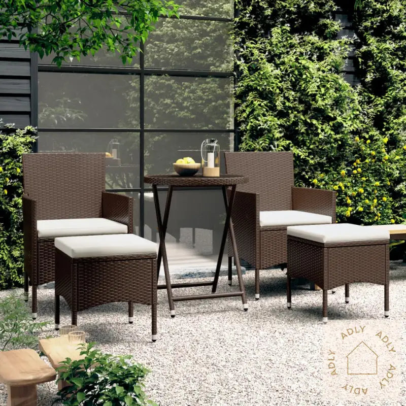 Hagebistrosett 5 Deler Polyrotting Og Herdet Glass Brun
