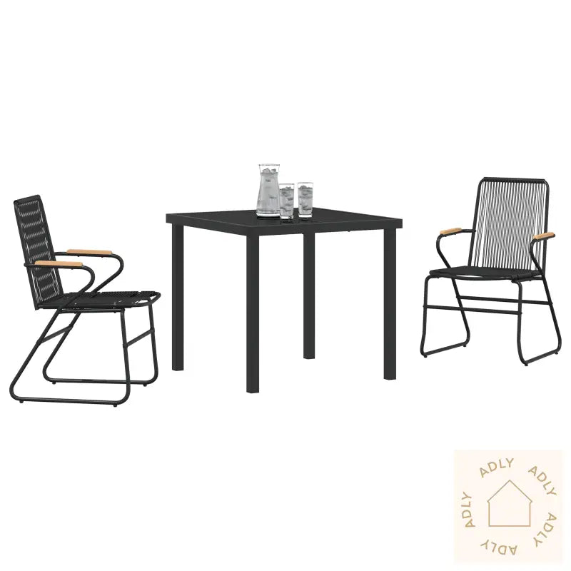 3-Delt Hage Spisebordsett Svart Pvc Rattan