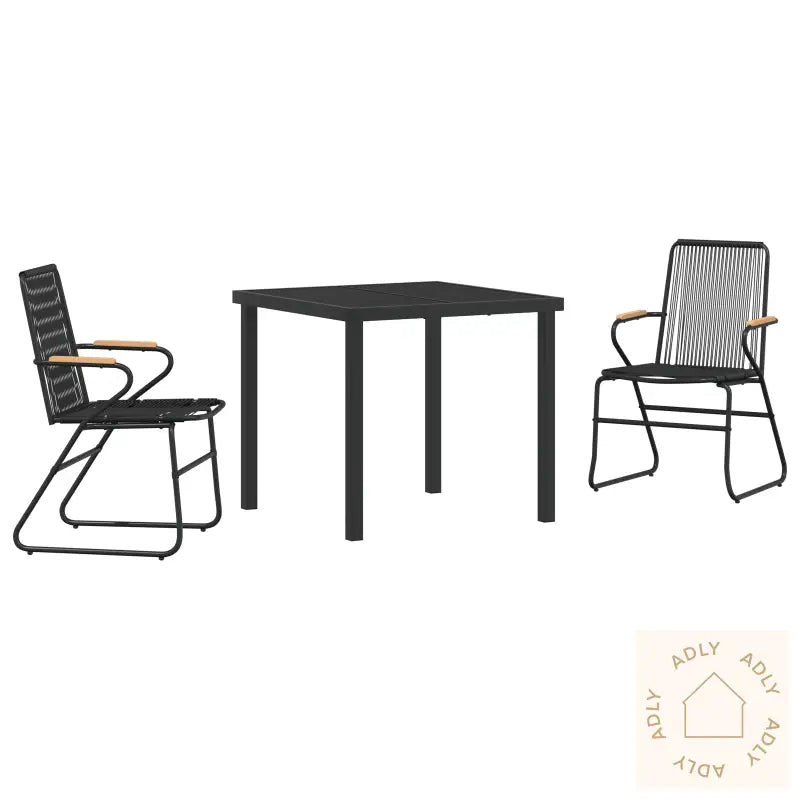 3-Delt Hage Spisebordsett Svart Pvc Rattan