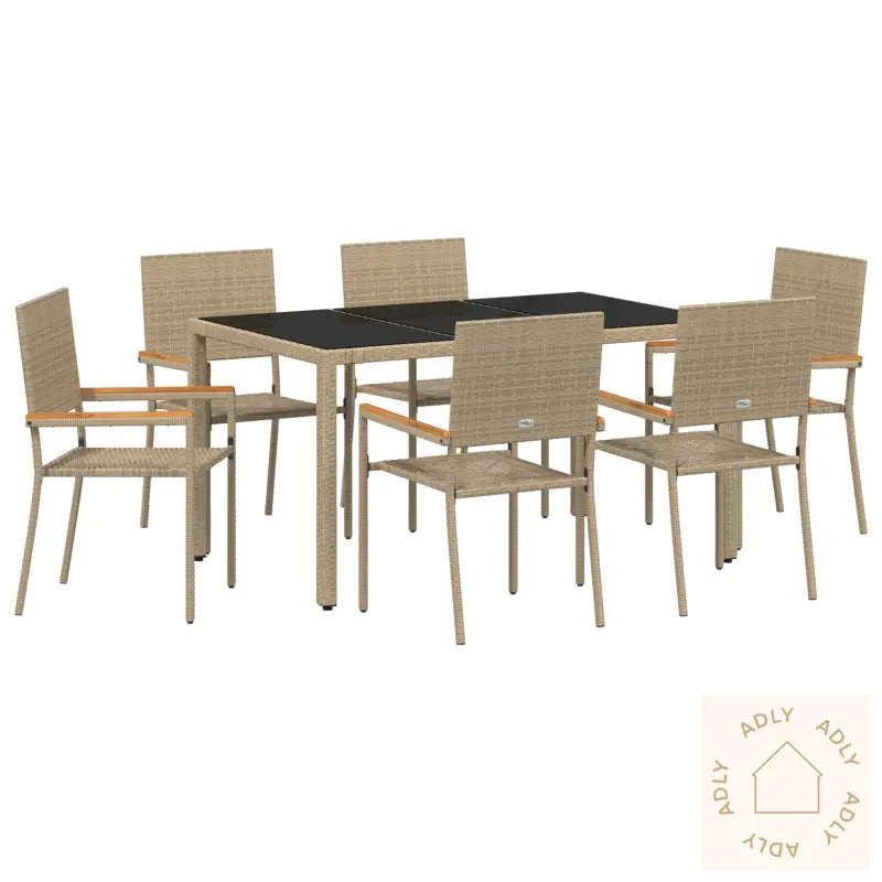 7-Delt Hage Spisebordsett Beige Polyrotting