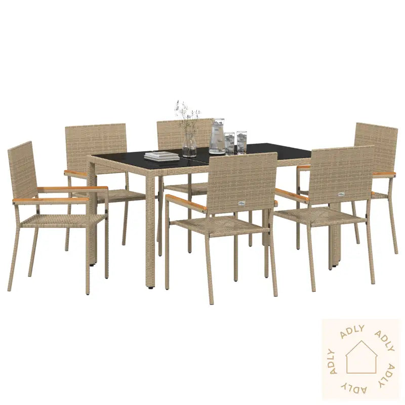 7-Delt Hage Spisebordsett Beige Polyrotting