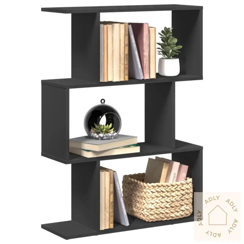 Romdeler Bokhylle 3 Etasjer Svart 70X24X97 Cm Konstruert Tre