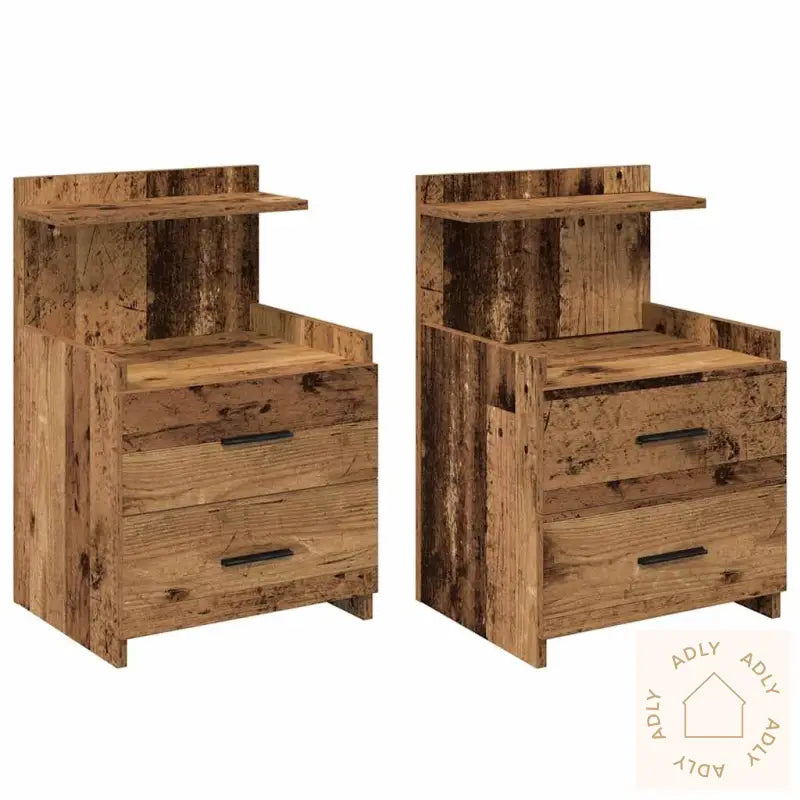 Nattbord 2 Stk Med 2 Skuffer Gammelt Tre 40X36,5X62 Cm