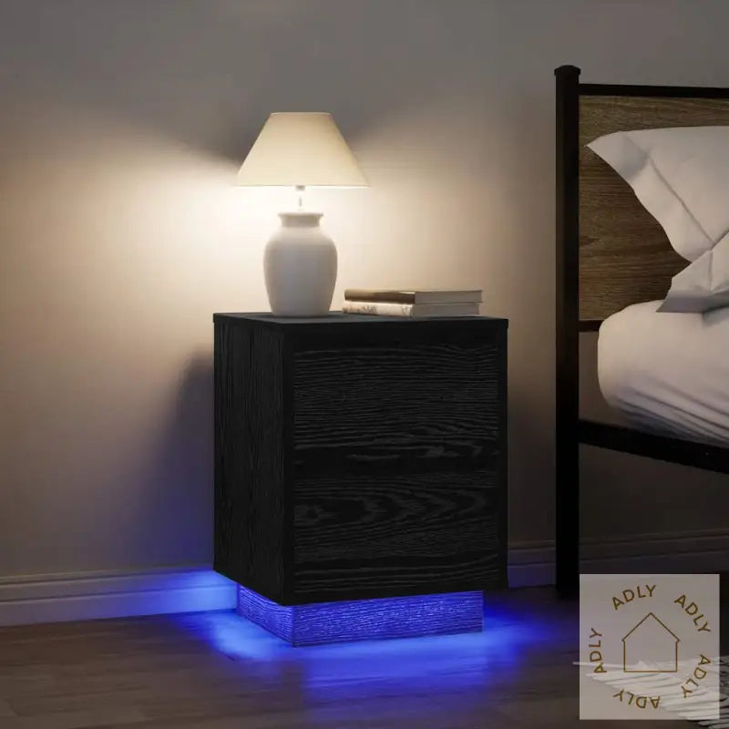 Nattskap Med Led-Lys 2 Stk Svart 38X34X50 Cm
