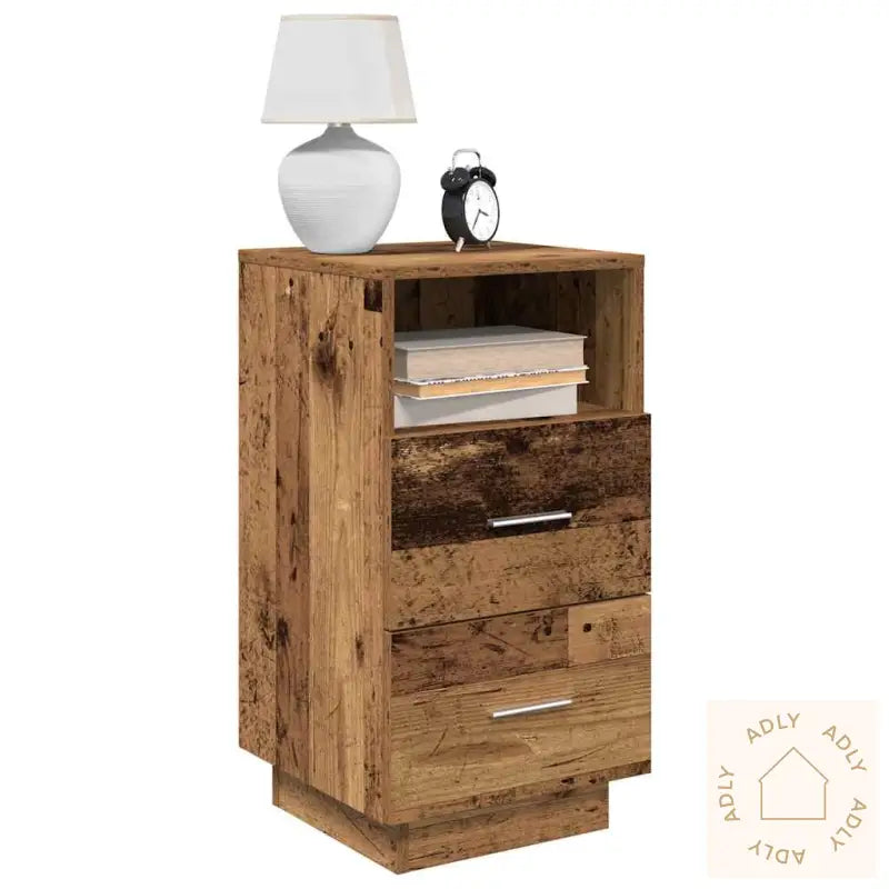 Nattbord 2 Stk Med 2 Skuffer Gammelt Tre 36X36X68 Cm