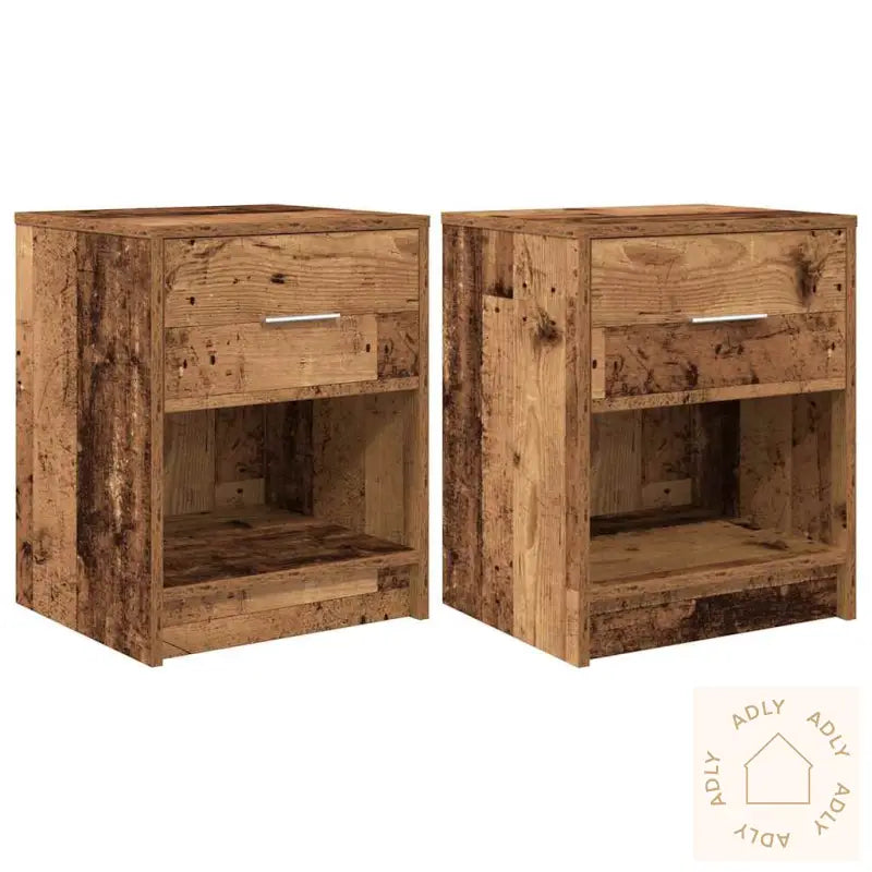 Nattbord 2 Stk Med Skuff Gammelt Tre 40X34X50 Cm