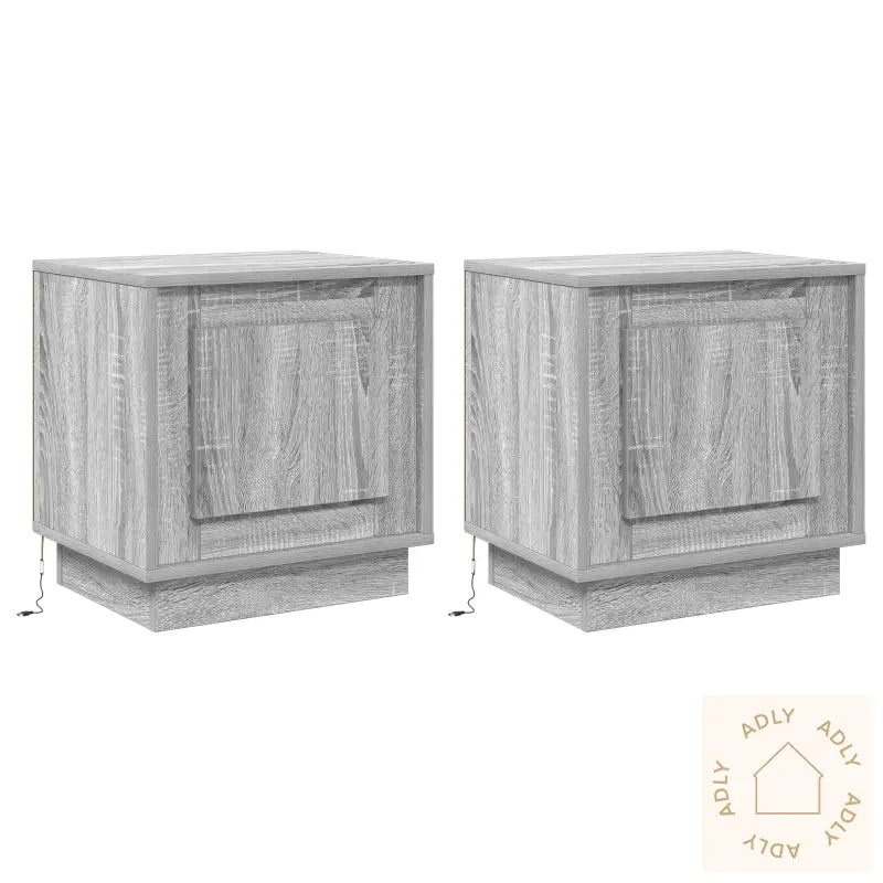 Nattbord Med Led-Lys 2 Stk Grå Sonoma 44X34,5X45 Cm