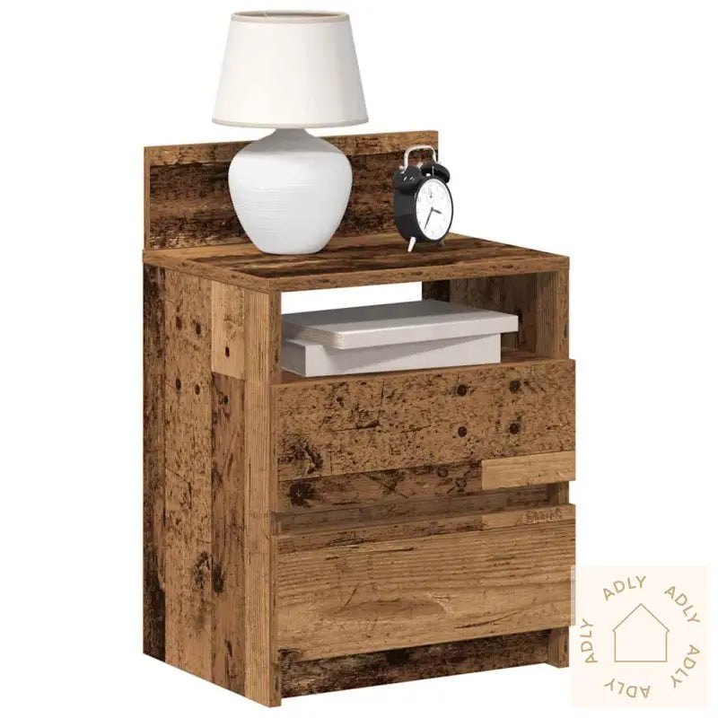 Nattbord 2 Stk Med 2 Skuffer Gammelt Tre 40X33X60 Cm