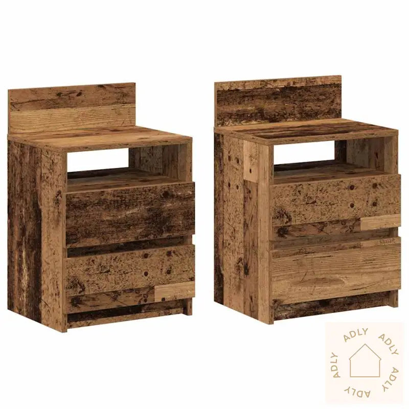 Nattbord 2 Stk Med 2 Skuffer Gammelt Tre 40X33X60 Cm