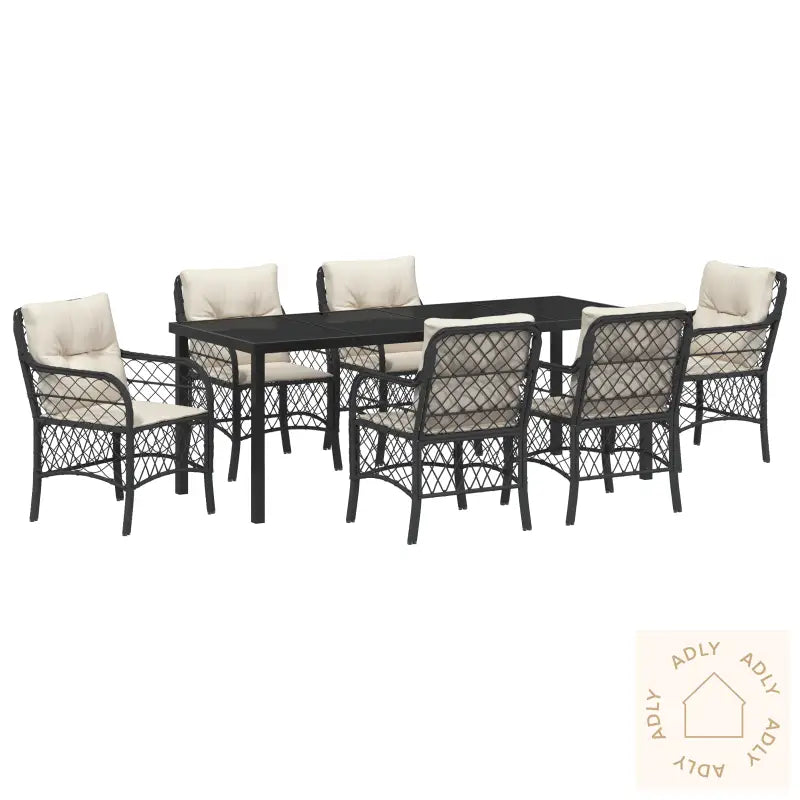 7-Dels Hage Spisegruppe Med Puter Svart Poly Rattan