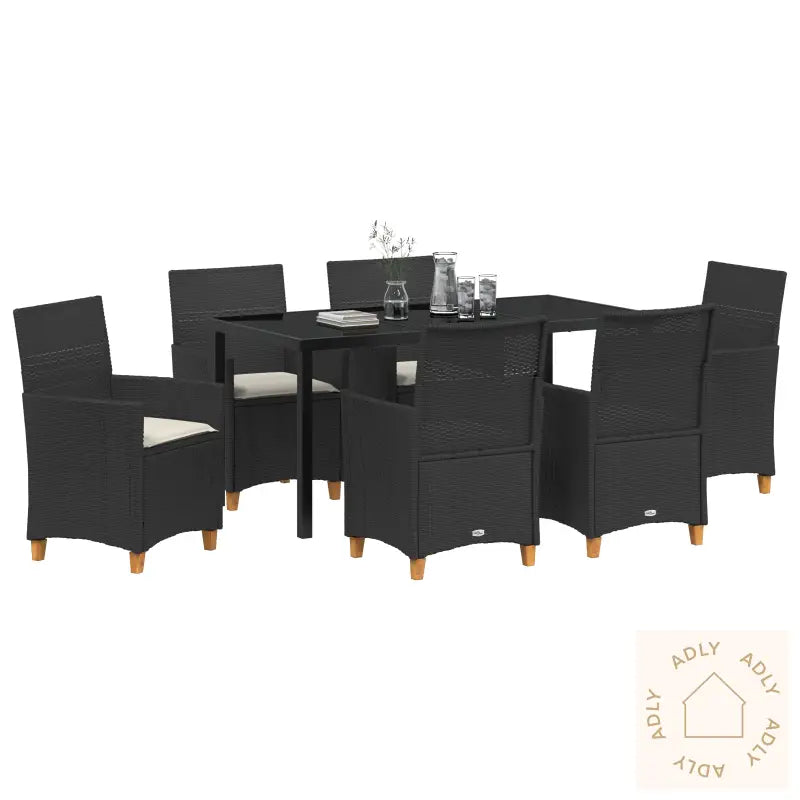 7 Deler Hage Spise Set Med Puter Svart Poly Rotting