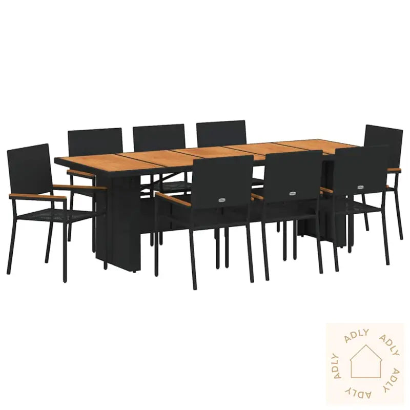 Hage Spisegruppe 9 Pcs Svart 8-Seter Poly Rotting