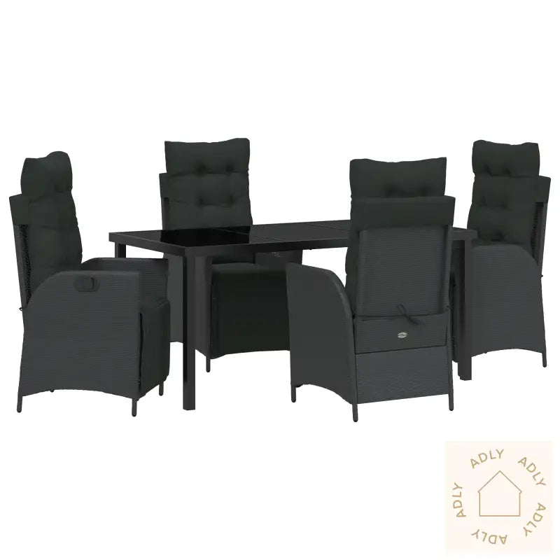 5-Delt Hage Dining Sett Svart Poly Rotting
