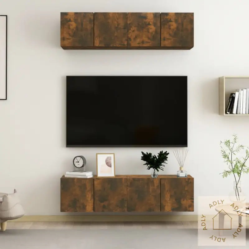 Tv-Benker Vegg 4 Stk Røkt Eik 60X30X30 Cm Konstruert Tre