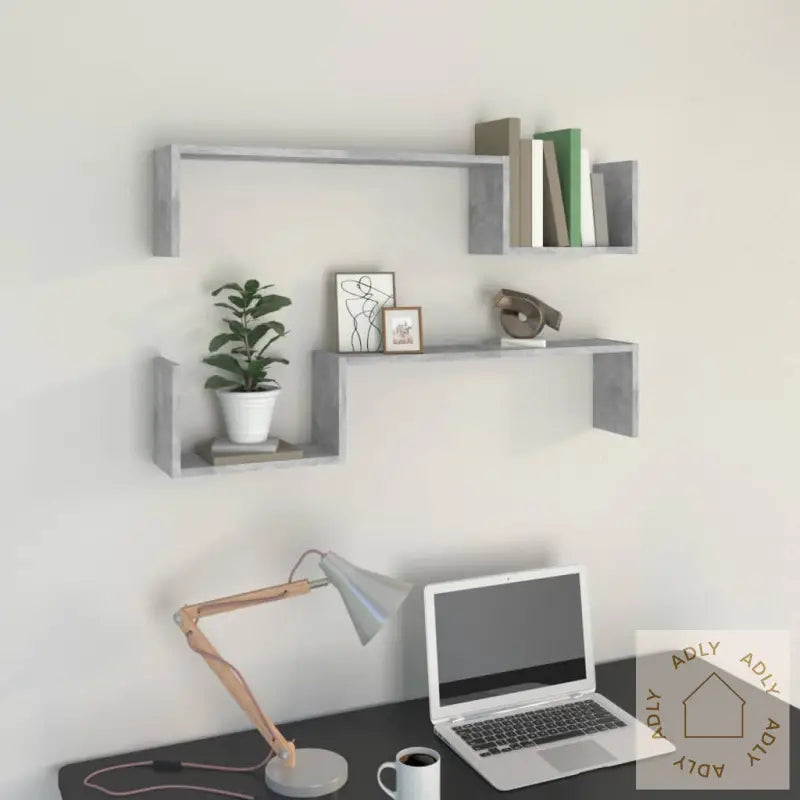 Vegghyller 2 Stk Betonggrå 100X15X20 Cm Konstruert Tre