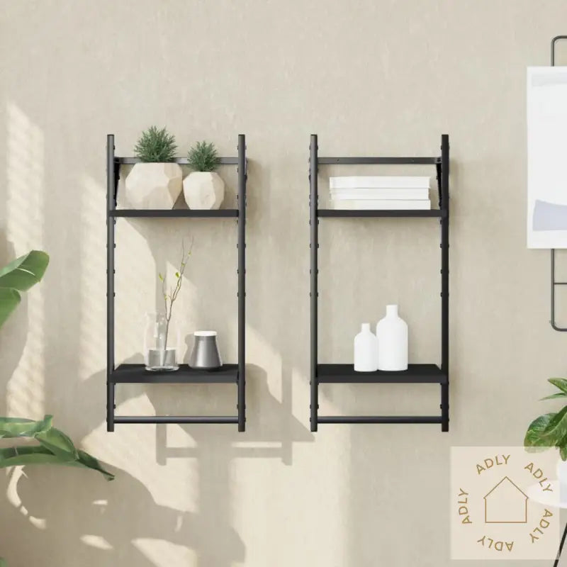 Vegghyller Med 2 Hyller Stenger 2 Stk Svart 30X25X65 Cm