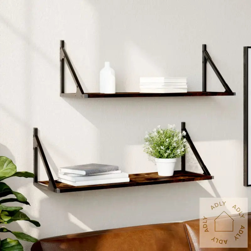Vegghyller 2 Stk Røkt Eik 80X25X25,5 Cm Konstruert Tre