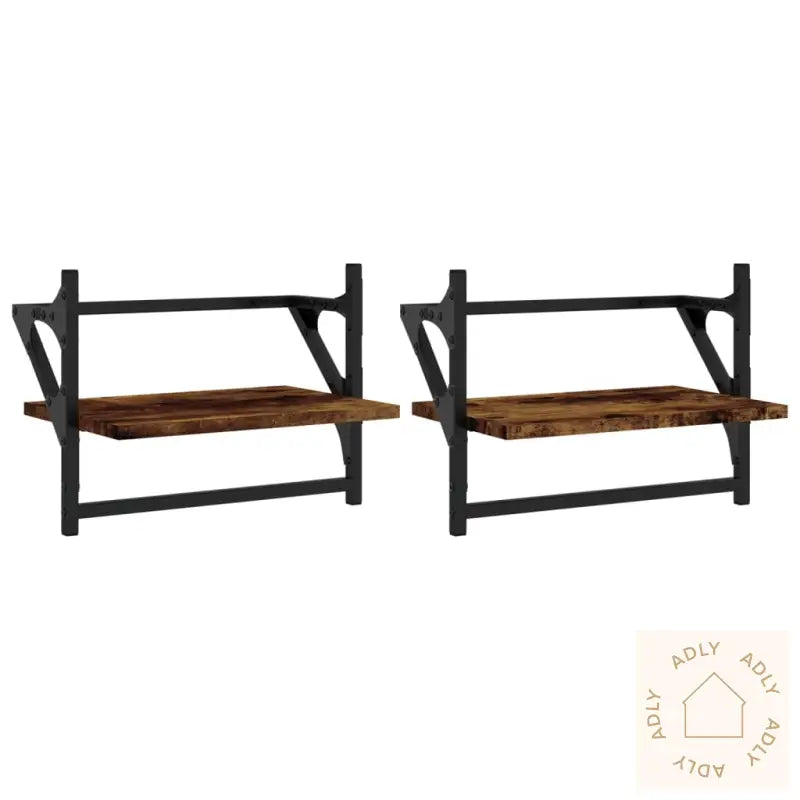 Vegghyller Med Stenger 2 Stk Røkt Eik 40X25X30 Cm