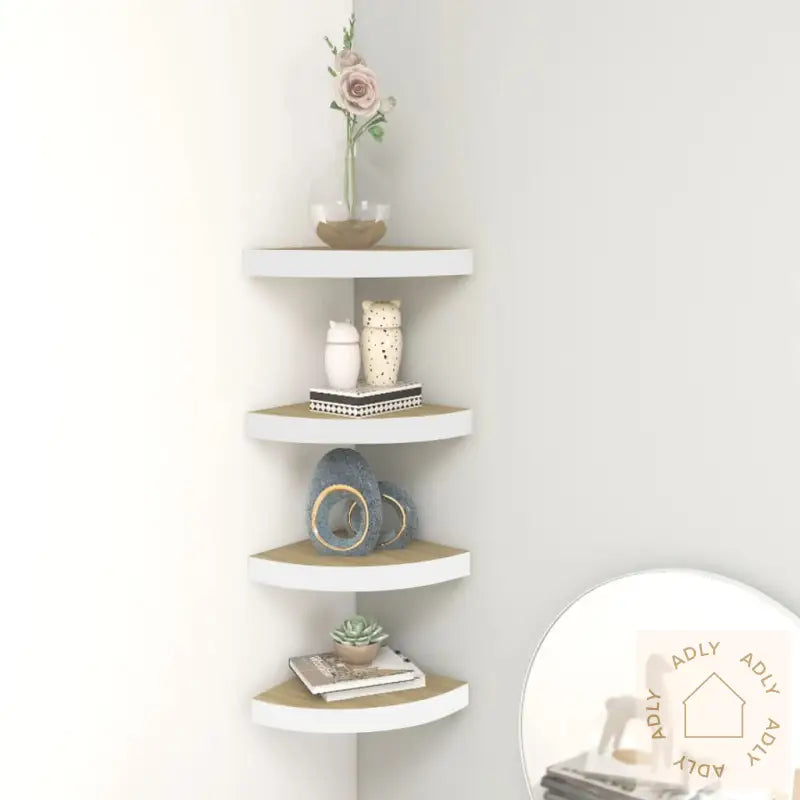 Hjørnehyller Vegghengt 4 Stk Eik Og Hvit 25X25X3,8 Cm Mdf