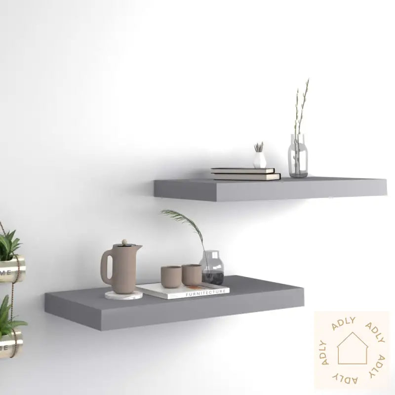 Flytende Vegghyller 2 Stk Grå 50X23X3,8 Cm Mdf