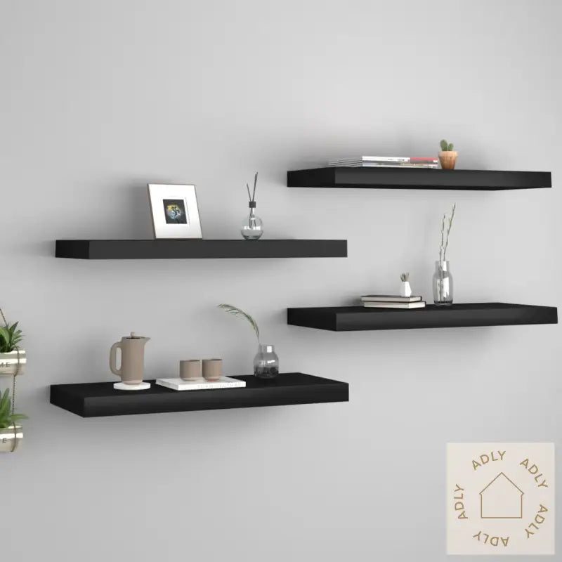 Flytende Vegghyller 4 Stk Svart 60X23,5X3,8 Cm Mdf