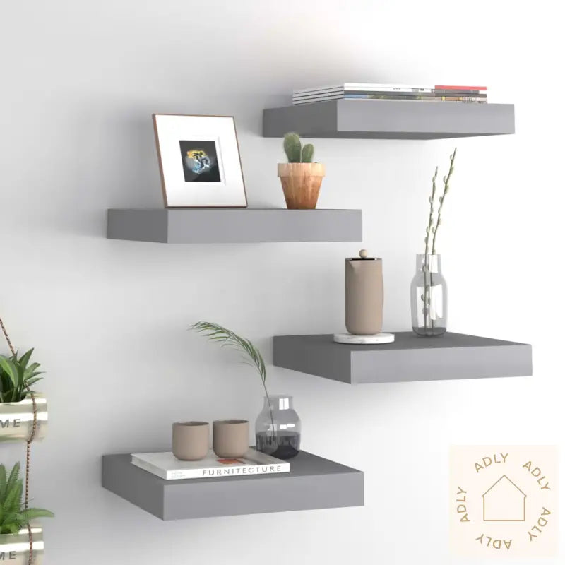 Flytende Vegghyller 4 Stk Grå 23X23,5X3,8 Cm Mdf