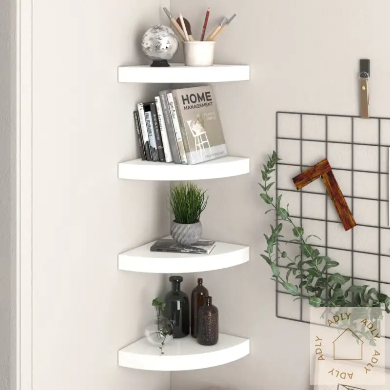 Flytende Vegghyller 4 Stk Høyglans Hvit 25X25X3,8 Cm Mdf