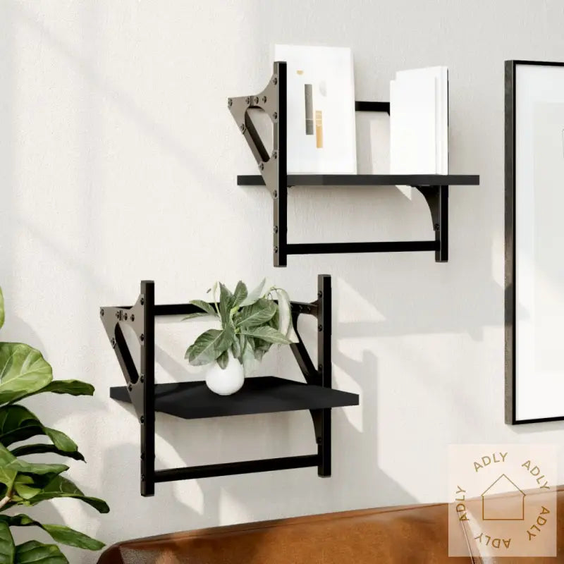 Vegghyller Med Stenger 2 Stk Svart 30X25X30 Cm