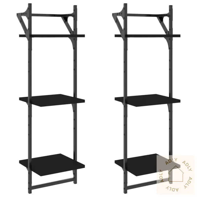 Vegghyller Med 2 Hyller Stenger 2 Stk Svart 30X25X100 Cm