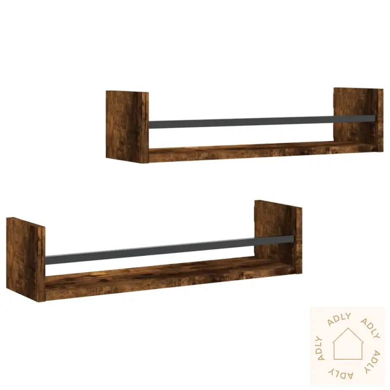 Vegghyller Med Stenger 2 Stk Røkt Eik 60X16X14 Cm