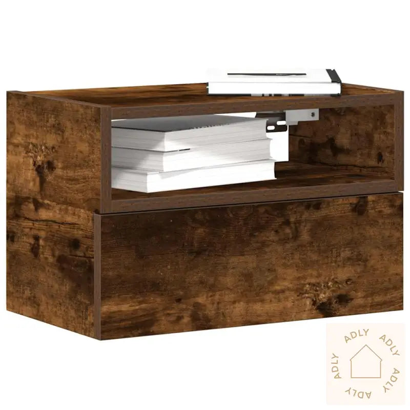 Veggmonterte Nattbord 2 Stk Røkt Eik 45X26X28,5 Cm