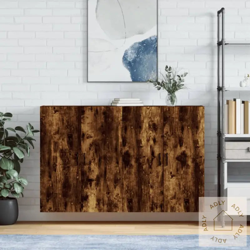 Veggskap 2 Stk Røkt Eik 69,5X34X90 Cm