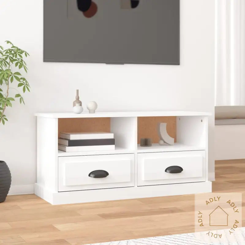 Tv-Benk Høyglans Hvit 93X35,5X45 Cm Konstruert Tre